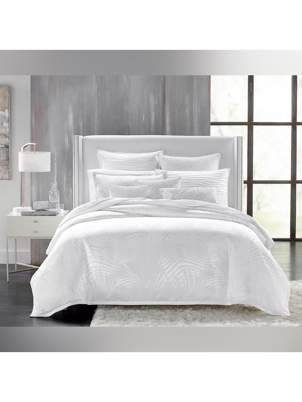 Hudson Park Palmetto Silk-Cotton Blend Queen Duvet Cover in White, NEW